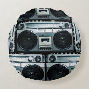 Vintage radio boombox round cushion