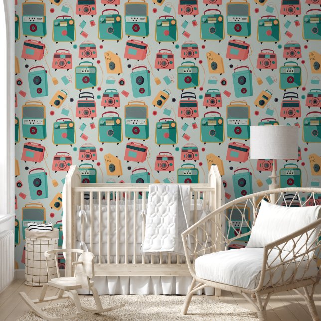 Vintage Radio Illustration Wallpaper (Kids)