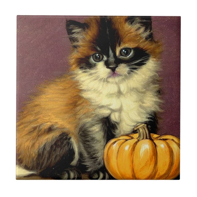 Vintage Ragdoll Halloween Cat Tile (Front)