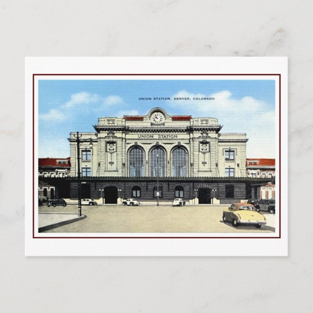 Vintage railroad, Denver union station, taxis Postcard (Front)