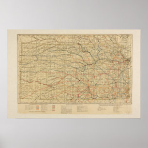 Vintage Railroad Map of Kansas Poster