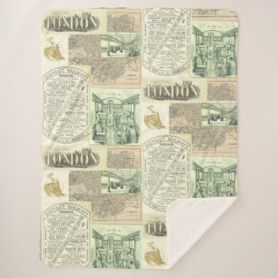 Vintage Railroad Newspaper Advertisements Collage Sherpa Blanket
