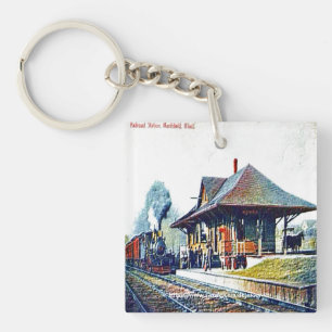 "Vintage-Railroad Station-Northfield, Mass" Key Ring