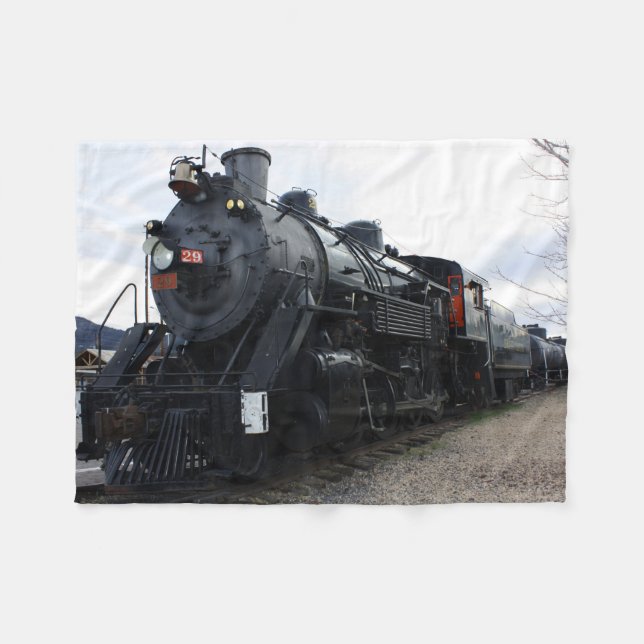 Vintage Railroad Steam Train Fleece Blanket (Front (Horizontal))