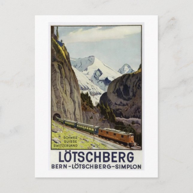 Vintage Railroad Vacation in Switzerland Holiday Postcard (Front)