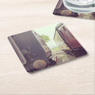 Vintage Railway Carriages Square Paper Coaster