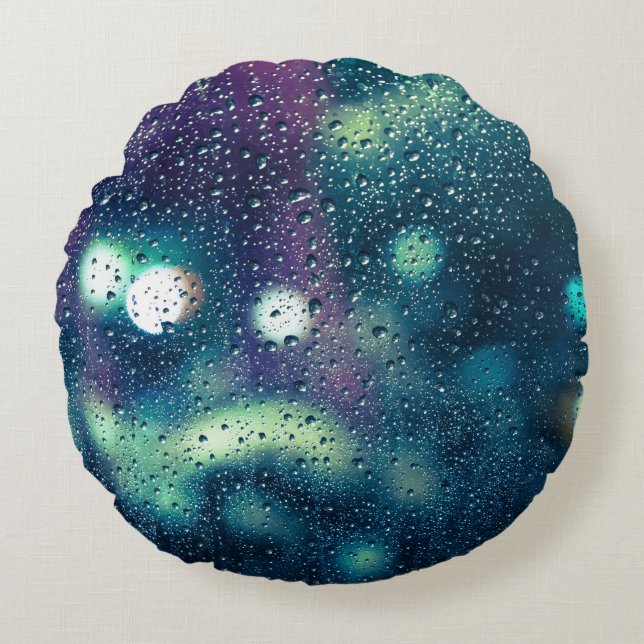 Vintage Rain Drops Window Effect Round Cushion (Front)