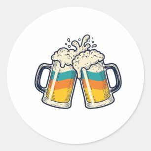 Vintage Rainbow Beer Mug Cheers Vector Shirt_1 Classic Round Sticker