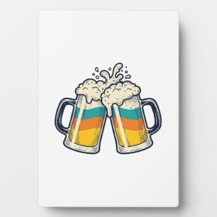 Vintage Rainbow Beer Mug Cheers Vector Shirt_1 Plaque