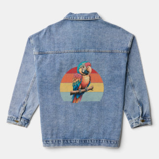 Vintage rainbow coloured plush parrot retro sensib denim jacket