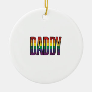 Vintage Rainbow Daddy Pride Typography T-Shirt_1 Ceramic Tree Decoration