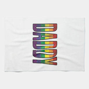 Vintage Rainbow Daddy Pride Typography T-Shirt_1 Tea Towel