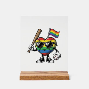 Vintage Rainbow Heart Baseball Pride Shirt Design_ Acrylic Sign