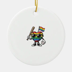 Vintage Rainbow Heart Baseball Pride Shirt Design_ Ceramic Tree Decoration