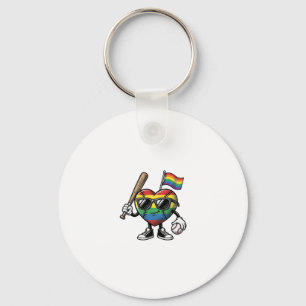 Vintage Rainbow Heart Baseball Pride Shirt Design_ Key Ring