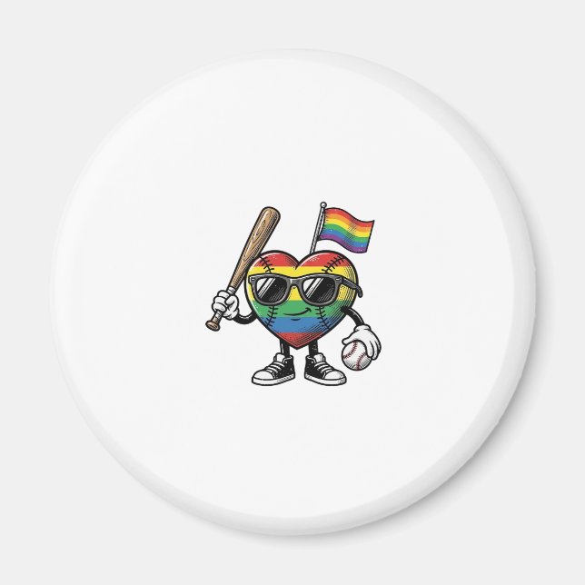 Vintage Rainbow Heart Baseball Pride Shirt Design_ Magnet (Front)