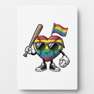 Vintage Rainbow Heart Baseball Pride Shirt Design_ Plaque