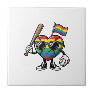 Vintage Rainbow Heart Baseball Pride Shirt Design_ Tile