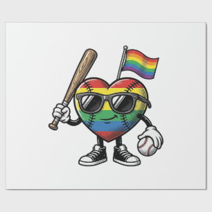 Vintage Rainbow Heart Baseball Pride Shirt Design_ Wrapping Paper