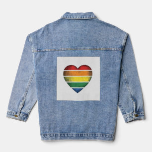 Vintage Rainbow Heart Pride Vector Shirt Design_1 Denim Jacket