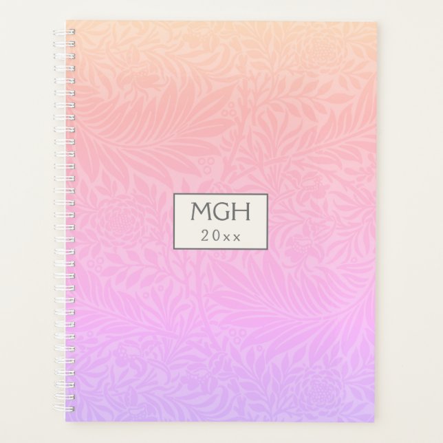 Vintage Rainbow Larkspur Flower Pattern Monogram Planner (Front)