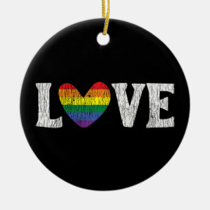 Vintage Rainbow Love Proud Family Matching Gay Les Ceramic Tree Decoration