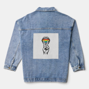 Vintage Rainbow Peace Hand Pride Vector Shirt_1 Denim Jacket