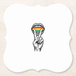 Vintage Rainbow Peace Hand Pride Vector Shirt_1 Paper Coaster
