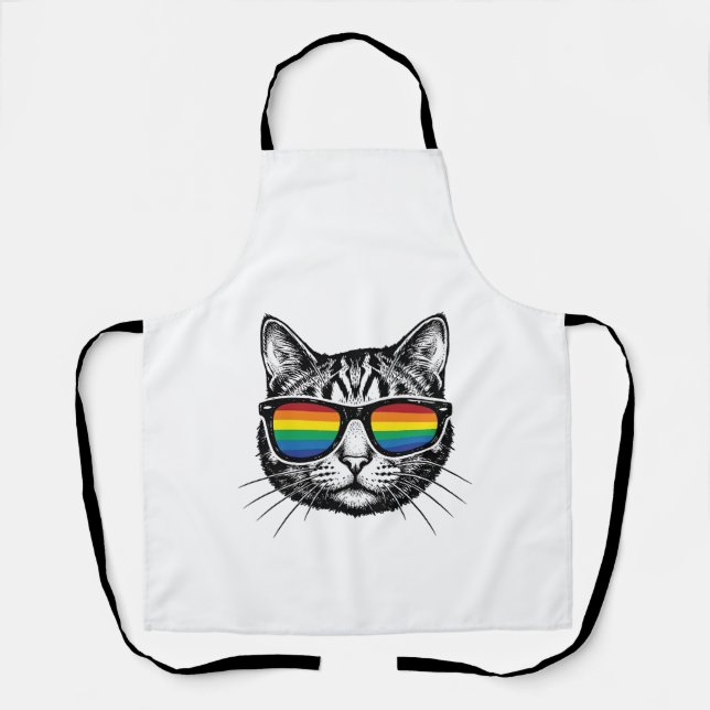 Vintage Rainbow Sunglasses Cat Pride Shirt Design_ Apron (Front)