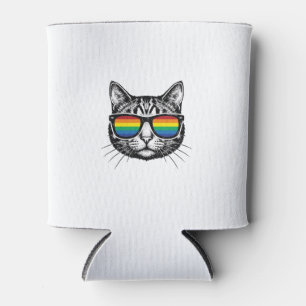 Vintage Rainbow Sunglasses Cat Pride Shirt Design_ Can Cooler