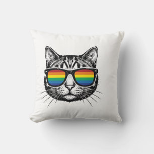 Vintage Rainbow Sunglasses Cat Pride Shirt Design_ Cushion