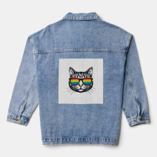 Vintage Rainbow Sunglasses Cat Pride Shirt Design_ Denim Jacket