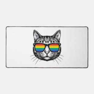 Vintage Rainbow Sunglasses Cat Pride Shirt Design_ Desk Mat