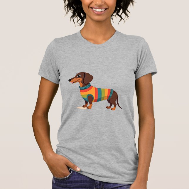 Vintage Rainbow Sweater Dachshund Cute Long Dog Il (Front)