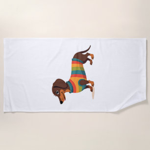 Vintage Rainbow Sweater Dachshund Cute Long Dog Il Beach Towel