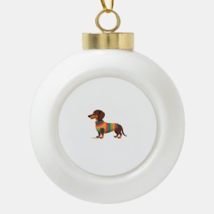 Vintage Rainbow Sweater Dachshund Cute Long Dog Il Ceramic Ball Christmas Ornament