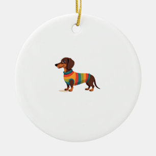 Vintage Rainbow Sweater Dachshund Cute Long Dog Il Ceramic Tree Decoration