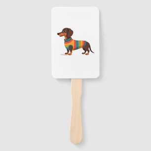 Vintage Rainbow Sweater Dachshund Cute Long Dog Il Hand Fan