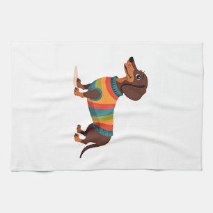 Vintage Rainbow Sweater Dachshund Cute Long Dog Il Tea Towel