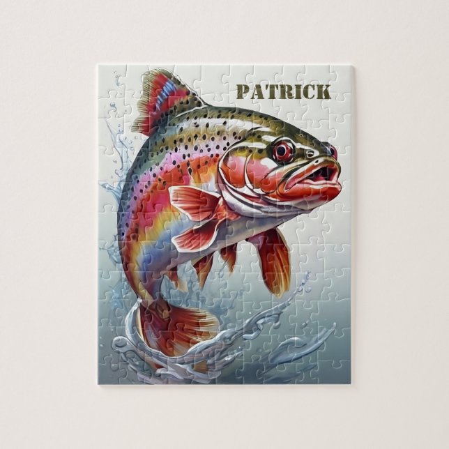 Vintage Rainbow Trout Fish - Fisherman Fishing Jigsaw Puzzle (Vertical)