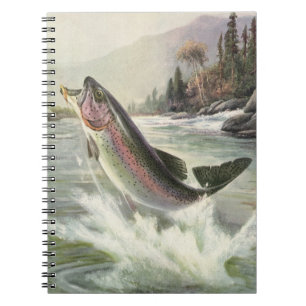 Vintage Rainbow Trout Fish, Fisherman Fishing Spiral Notebook