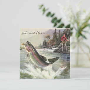 Vintage Rainbow Trout Fish Fishing Retirement Invitation