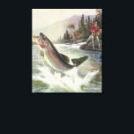 Vintage Rainbow Trout Fisherman Fishing for Fish Canvas Print<br><div class="desc">Vintage illustration sports design featuring a fisherman fishing in a river. A rainbow trout is splashing and jumping out of the water.</div>