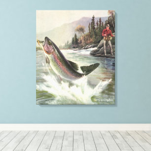 Vintage Rainbow Trout Fisherman Fishing for Fish Canvas Print