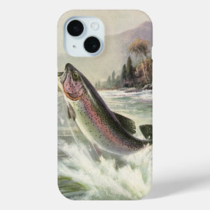 Vintage Rainbow Trout Fisherman Fishing for Fish iPhone 15 Case