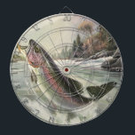 Vintage Rainbow Trout Fisherman Fishing for Fish Dartboard<br><div class="desc">Vintage illustration sports design featuring a fisherman fishing in a river. A rainbow trout is splashing and jumping out of the water.</div>