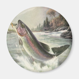 Vintage Rainbow Trout Fisherman Fishing for Fish Magnet