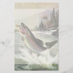 Vintage Rainbow Trout Fisherman Fishing for Fish Stationery