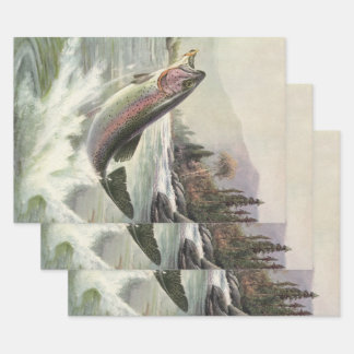 Vintage Rainbow Trout Fisherman Fishing for Fish Wrapping Paper Sheet