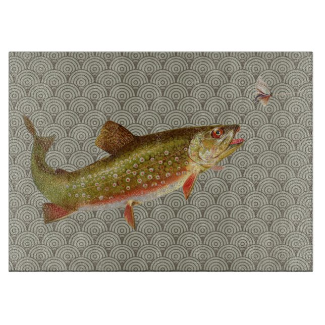 Vintage Rainbow Trout Fly Fishing Cutting Board (Front)